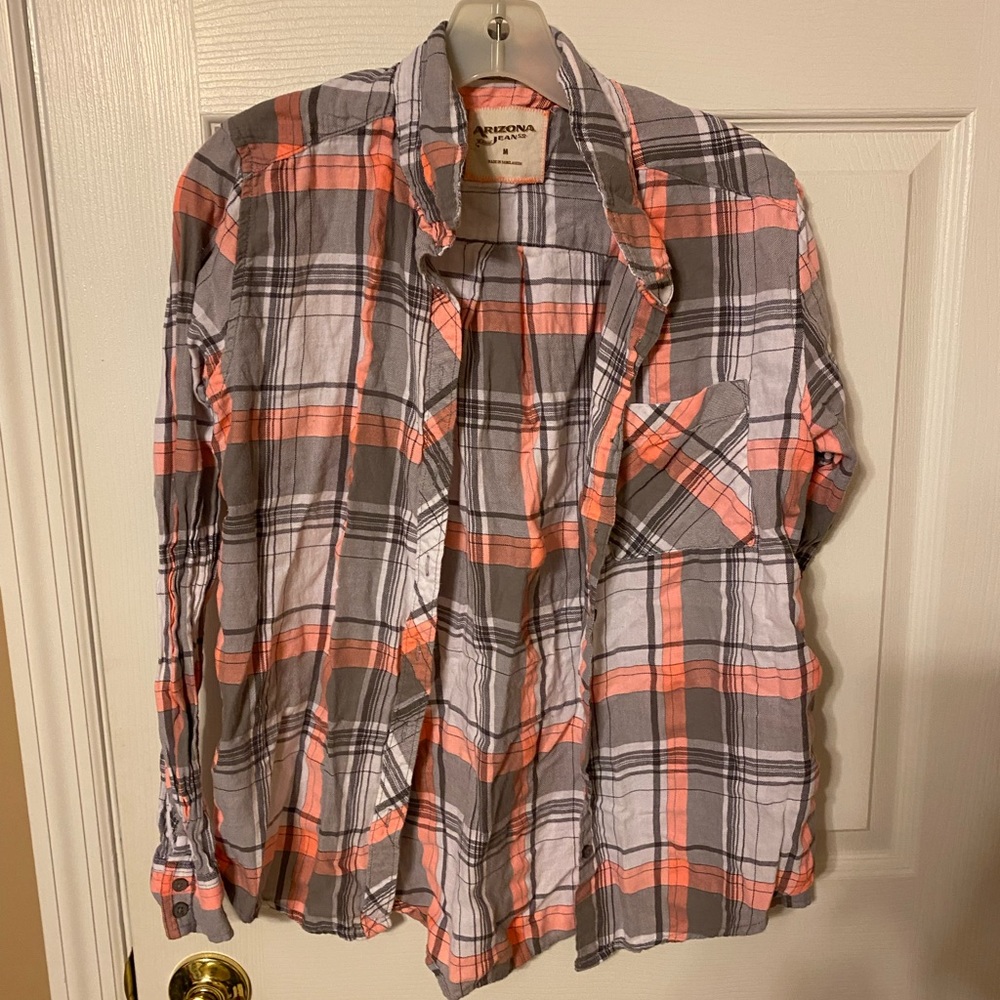 Peach, grey & white flannel
